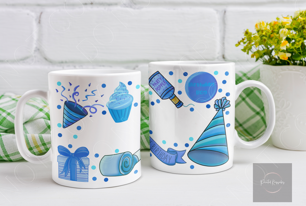 Blue Birthday Boy Personalised Mug - Custom Name Gift for Son & Grandson