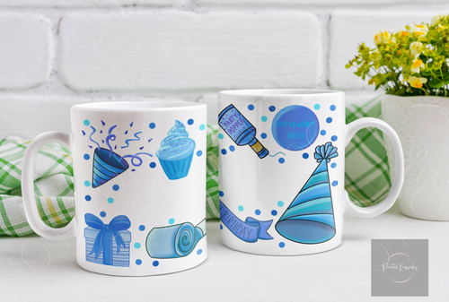 Blue Birthday Boy Personalised Mug - Custom Name Gift for Son & Grandson