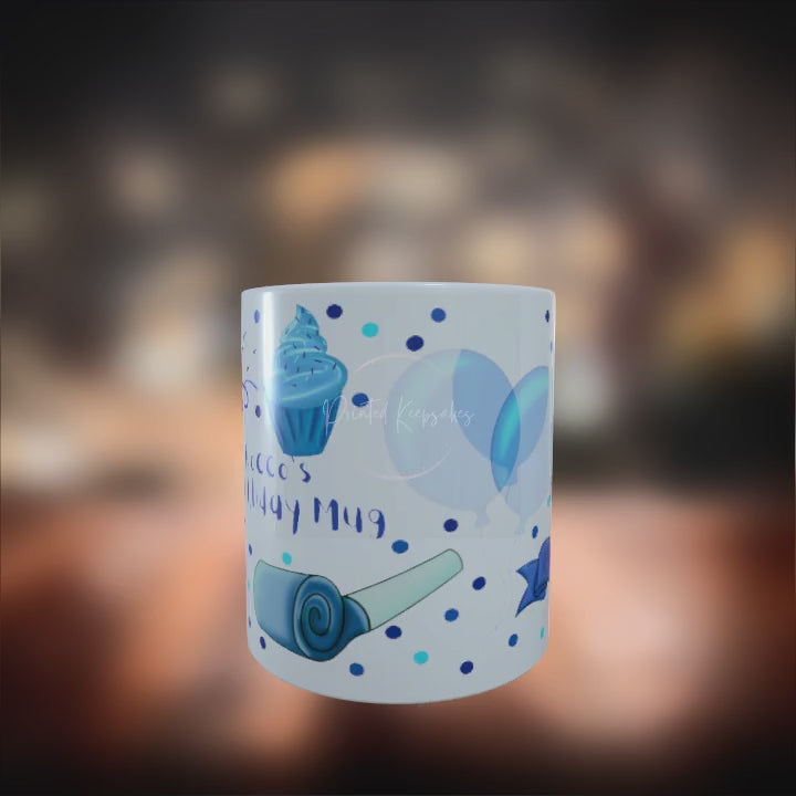 Blue Birthday Boy Personalised Mug - Custom Name Gift for Son & Grandson