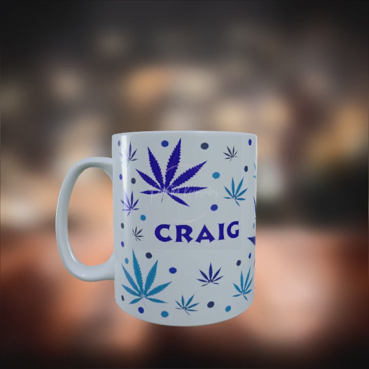 Personalised custom made Mug Blue Plant design