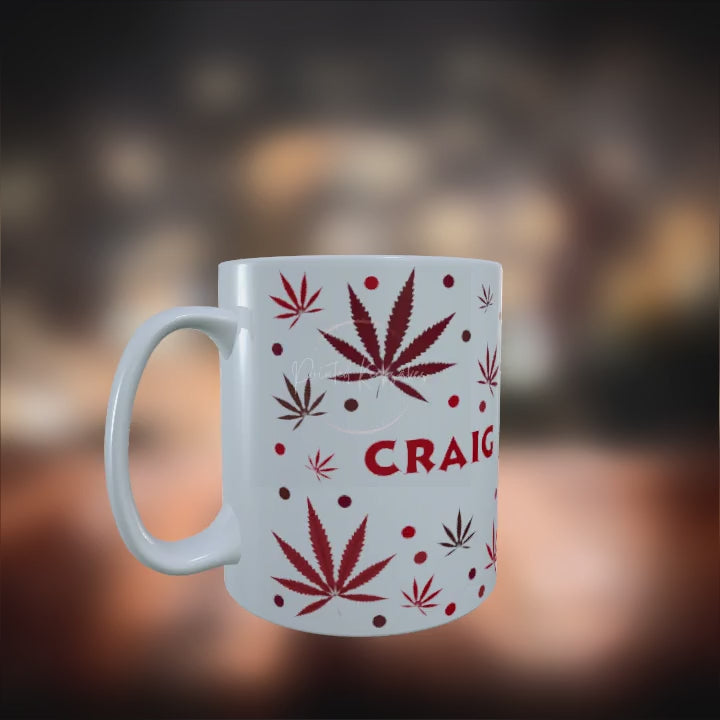 Red Weed Plant Personalized Mug | Custom Name Cannabis Coffee Cup